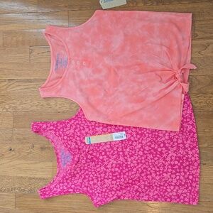 THEREABOUTS BRAND GIRLS PINK FLORAL & PEACH SUMMER TANK TOPS SIZE LARGE 14
